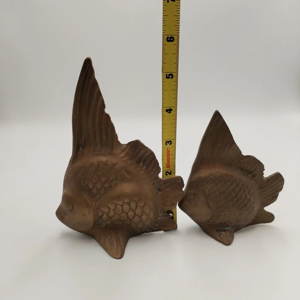 Vtg Solid Brass Fish Statues Figurines Pair Tropical Angelfish Set 2 MCM Beach